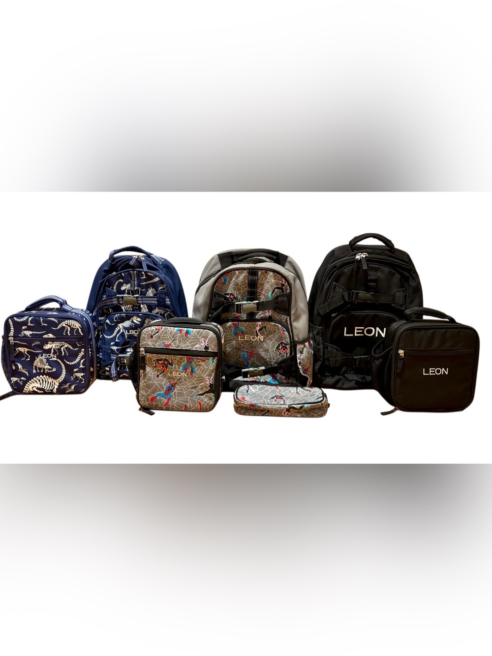Pottery Barn kids backpacks with matching lunchboxes / pencil case, Leon on all